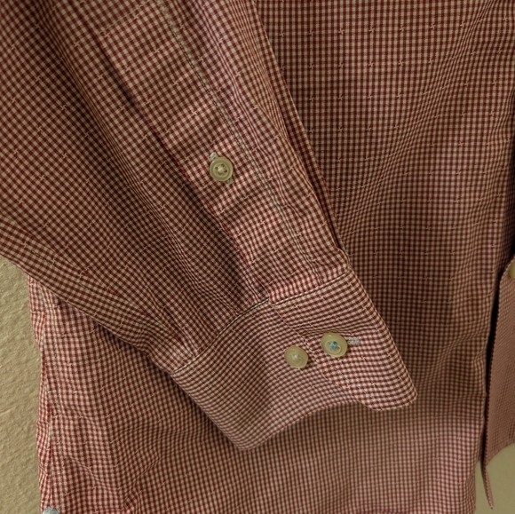 Banana Republic Grant Fit Non Iron Red White Checked Dress Shirt Medium - Picture 4 of 5